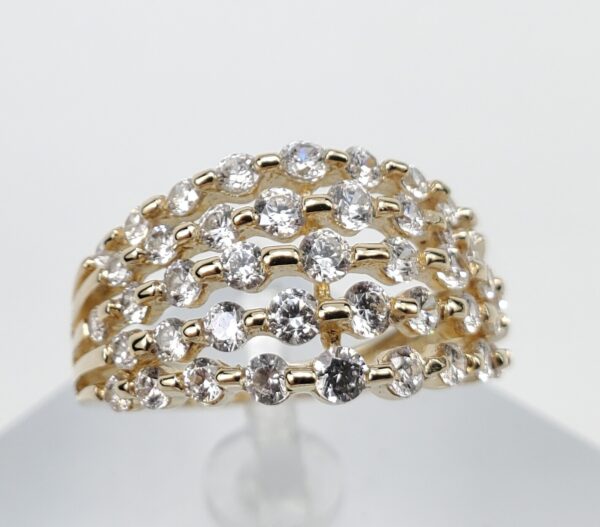 14k Yellow Gold Cubic Zirconia Unique Graduated Open Work Cluster Ring 8.25'' - Image 3