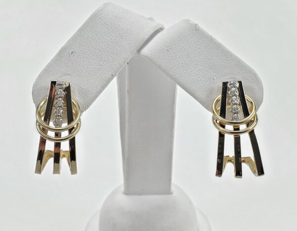14k Yellow Gold Diamond Unique Long Half Huggie Stud Earrings 1'' - Image 3