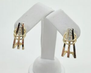 14k Yellow Gold Diamond Unique Long Half Huggie Stud Earrings 1''