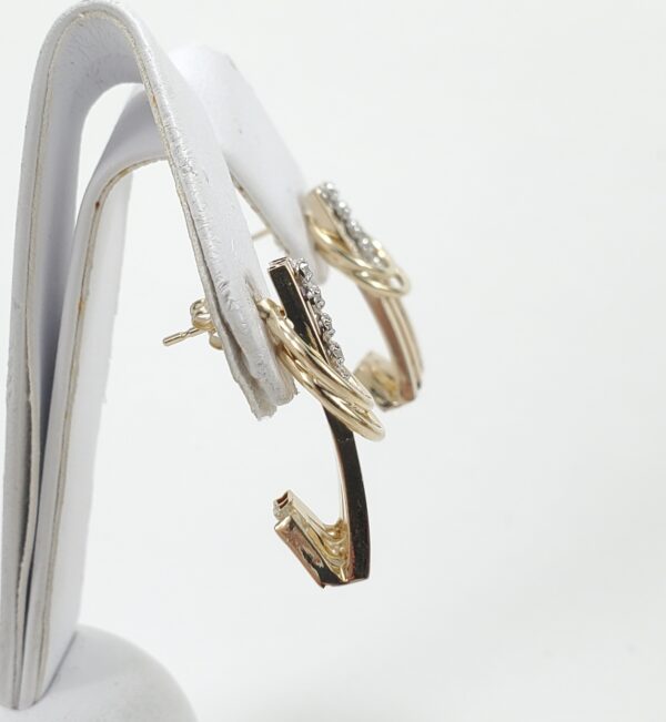 14k Yellow Gold Diamond Unique Long Half Huggie Stud Earrings 1'' - Image 5
