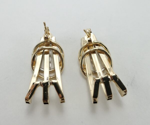 14k Yellow Gold Diamond Unique Long Half Huggie Stud Earrings 1'' - Image 6
