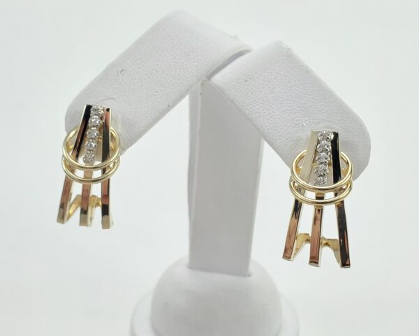 14k Yellow Gold Diamond Unique Long Half Huggie Stud Earrings 1''