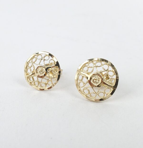 14k Yellow Gold Filigree Open Work Round Circle Textured Stud Earrings 1/2'' - Image 3