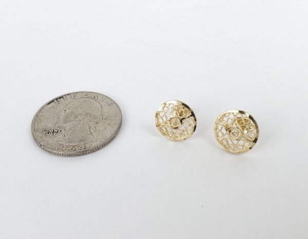 14k Yellow Gold Filigree Open Work Round Circle Textured Stud Earrings 1/2'' - Image 4