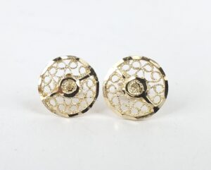 14k Yellow Gold Filigree Open Work Round Circle Textured Stud Earrings 1/2''