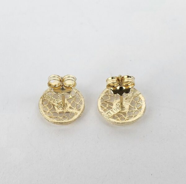 14k Yellow Gold Filigree Open Work Round Circle Textured Stud Earrings 1/2'' - Image 5