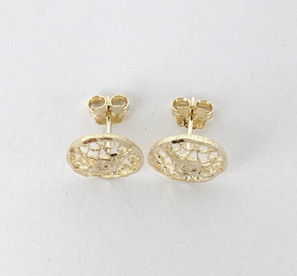 14k Yellow Gold Filigree Open Work Round Circle Textured Stud Earrings 1/2'' - Image 6