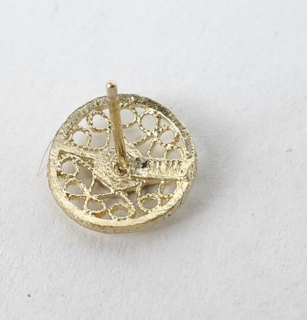 14k Yellow Gold Filigree Open Work Round Circle Textured Stud Earrings 1/2'' - Image 7