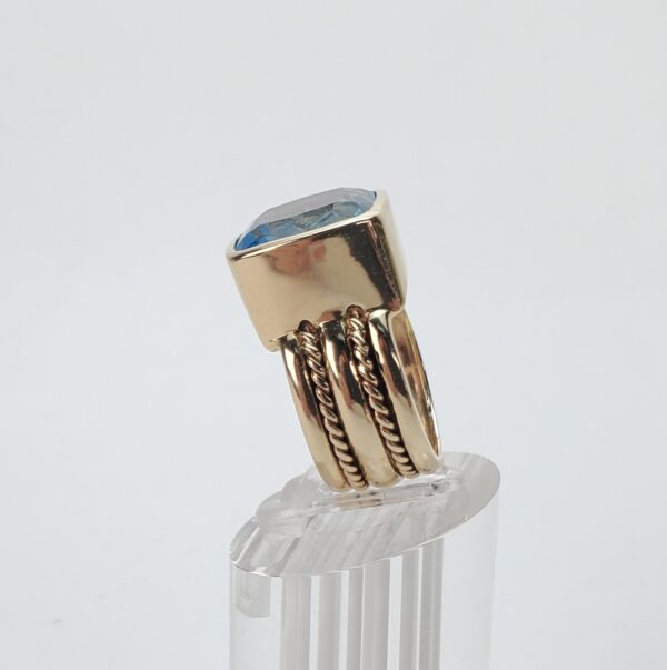 14k Yellow Gold "Maz" Blue Topaz Solitaire Cocktail Rope Coil Band Ring 6.25'' - Image 6