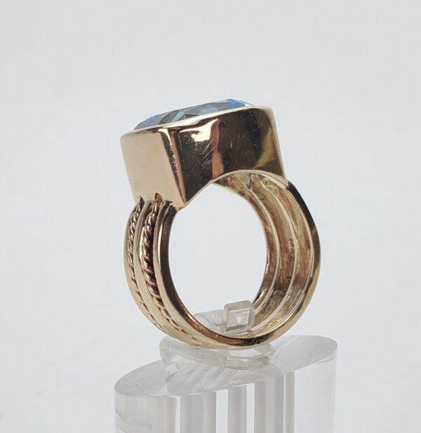 14k Yellow Gold "Maz" Blue Topaz Solitaire Cocktail Rope Coil Band Ring 6.25'' - Image 7