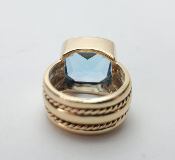 14k Yellow Gold "Maz" Blue Topaz Solitaire Cocktail Rope Coil Band Ring 6.25'' - Image 8