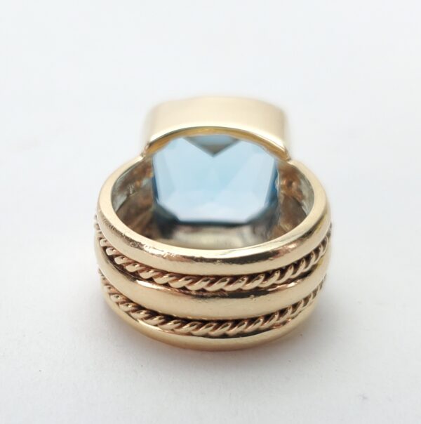 14k Yellow Gold "Maz" Blue Topaz Solitaire Cocktail Rope Coil Band Ring 6.25'' - Image 9