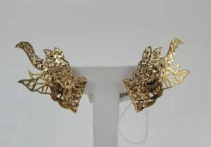 14k Yellow Gold Open Work Textured Flame Style Large Leverback Earrings