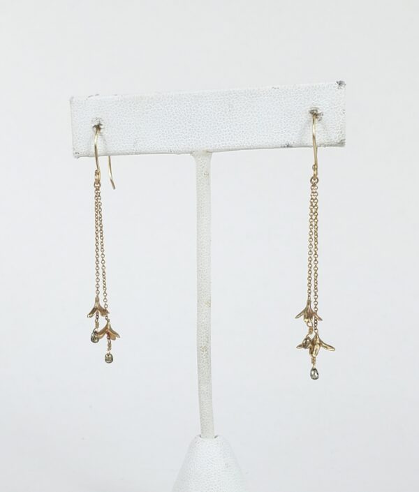 14k Yellow Gold Rebecca Overmann Diamond Briollete Drop Flower Hook Earrings - Image 3