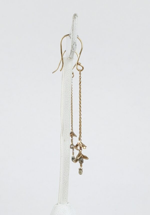 14k Yellow Gold Rebecca Overmann Diamond Briollete Drop Flower Hook Earrings - Image 5