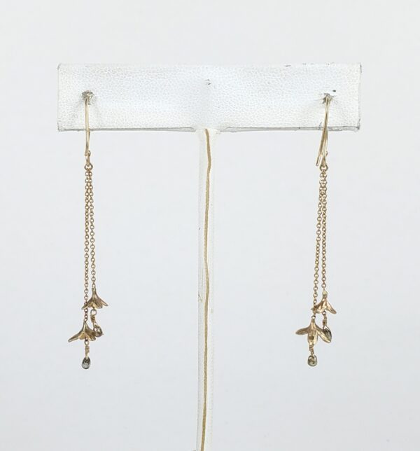 14k Yellow Gold Rebecca Overmann Diamond Briollete Drop Flower Hook Earrings - Image 6