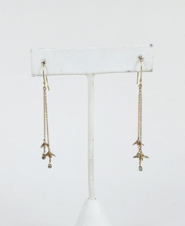 14k Yellow Gold Rebecca Overmann Diamond Briollete Drop Flower Hook Earrings