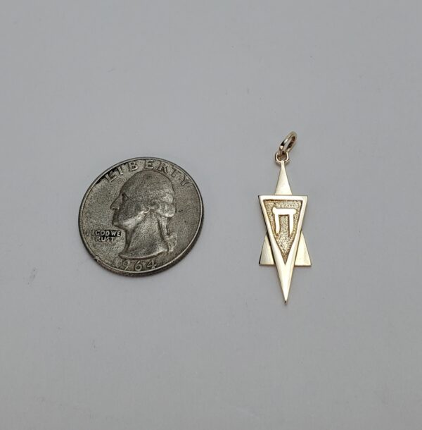 14k Yellow Gold Textured Star of David Magen David Chet Chai Drop Pendant 1 3/8' - Image 5