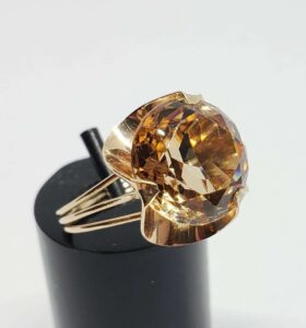 14k Yellow Gold Unique Imitation Citrine Yellow Solitaire Ladies Cocktail Ring