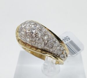 18k / 14k Multi Tone Gold 1.98ctw Natural Pave Diamond Dome Ring 6.5'' Sizable