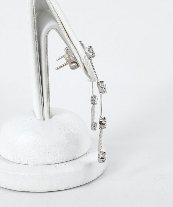 18k White Gold .80ctw CZ Drop Dangle Bar Segment Concentric Square Earrings - Image 5