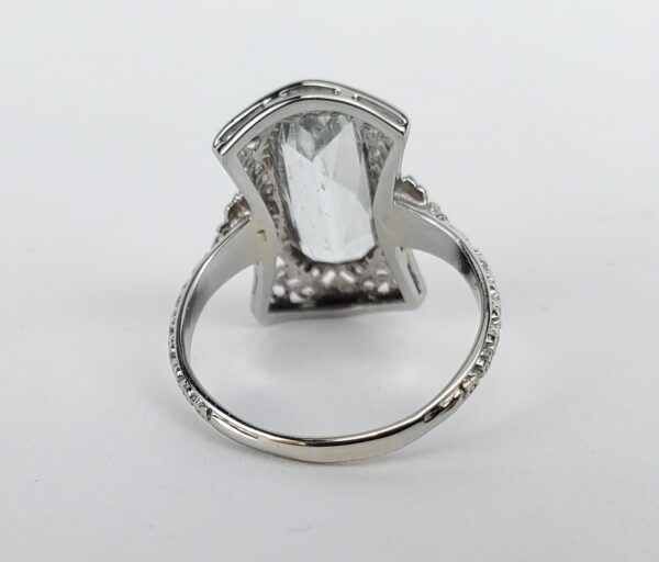 18k White Gold Vintage Aquamarine Open Work Carved Solitaire Ring 4.75'' - Image 10