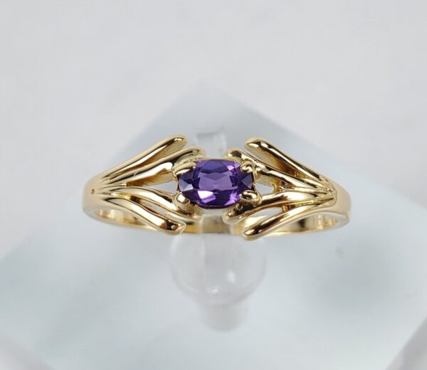 18k Yellow Gold .25ct Oval Cut Purple Sapphire Unique Ring Band Ring 8.5'' - Image 3