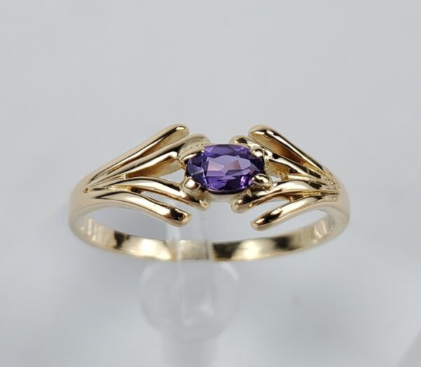 18k Yellow Gold .25ct Oval Cut Purple Sapphire Unique Ring Band Ring 8.5'' - Image 4