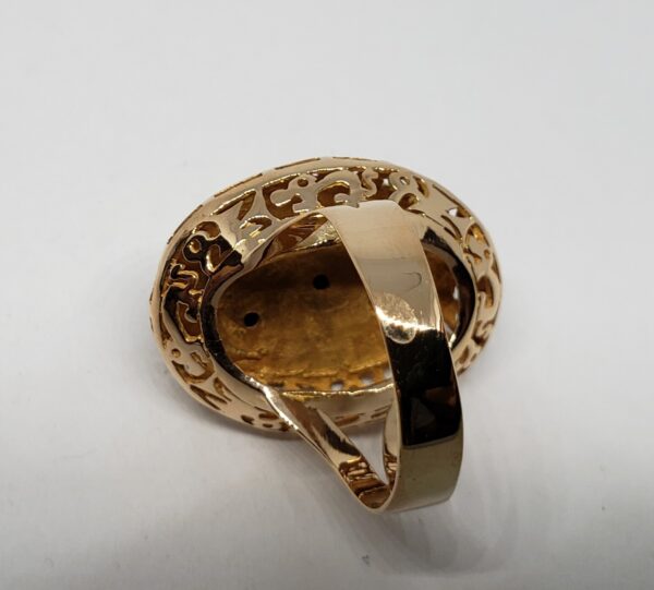 18k Yellow Gold Oval Green Jasper Chalcedony Incan Tumi Sacred Ceremony Ring - Image 5