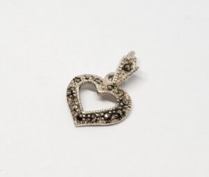 925 Sterling Silver Marcasite Open Heart Love Drop Pendant 7/8''