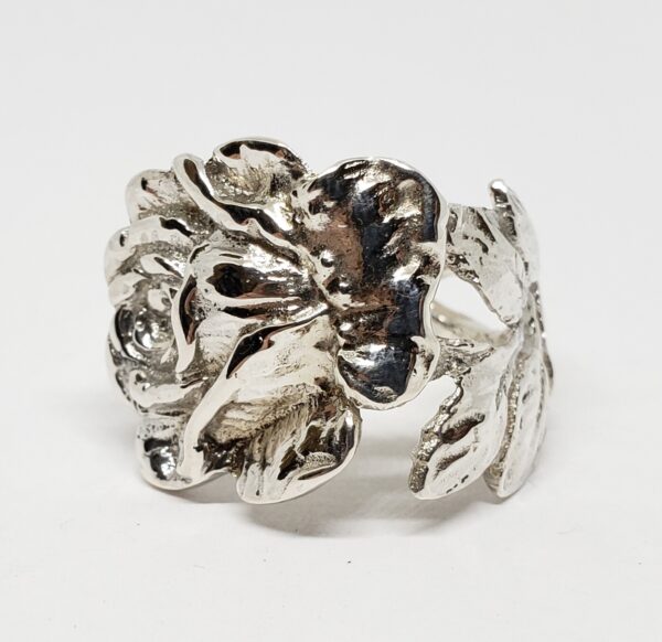 925 Sterling Silver Wide Handmade Rose Flower Ring 10.5'' - Image 3
