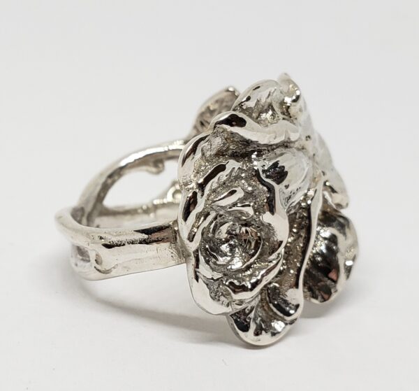 925 Sterling Silver Wide Handmade Rose Flower Ring 10.5'' - Image 5