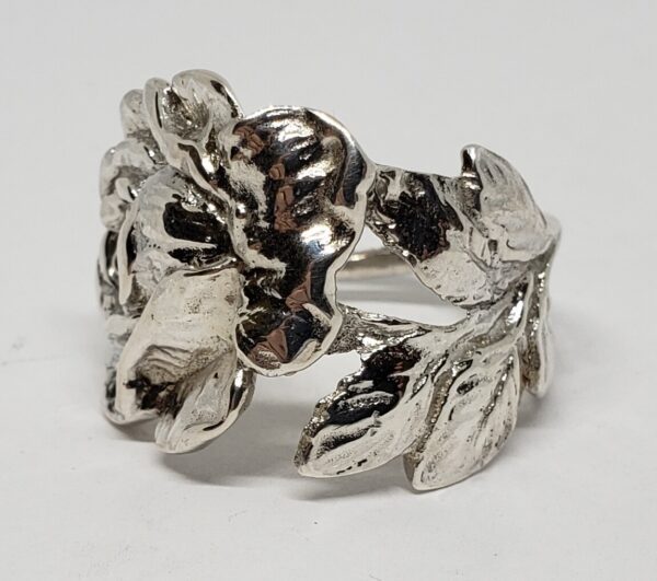 925 Sterling Silver Wide Handmade Rose Flower Ring 10.5'' - Image 7