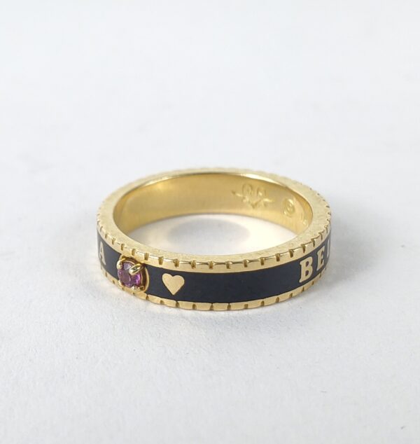 Beloved Fine Jewelry 18k Yellow Gold Grandma Love Enamel 4mm Band Ring 4.75'' - Image 7