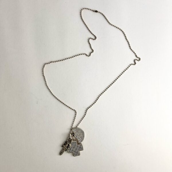 Chrome Hearts 925 Sterling Silver Three Trinkets Pave Diamond Pendant Necklace - Image 11