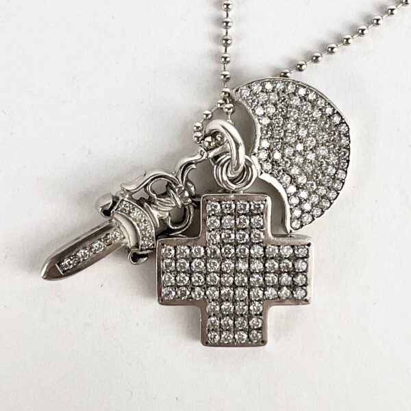 Chrome Hearts 925 Sterling Silver Three Trinkets Pave Diamond Pendant Necklace - Image 3