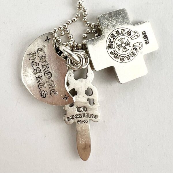 Chrome Hearts 925 Sterling Silver Three Trinkets Pave Diamond Pendant Necklace - Image 4