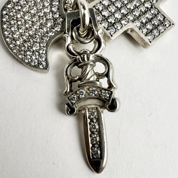 Chrome Hearts 925 Sterling Silver Three Trinkets Pave Diamond Pendant Necklace - Image 5