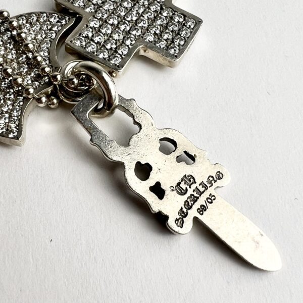 Chrome Hearts 925 Sterling Silver Three Trinkets Pave Diamond Pendant Necklace - Image 8