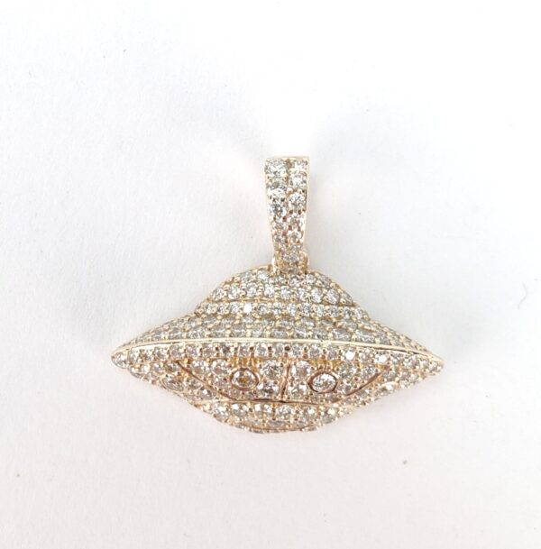 Ice Box 14k Yellow Gold .95ctw Pave Diamond 3D UFO Alien Drop Pendant 7/8'' - Image 3