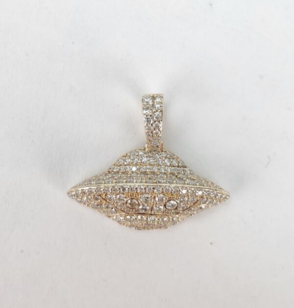 Ice Box 14k Yellow Gold .95ctw Pave Diamond 3D UFO Alien Drop Pendant 7/8'' - Image 4