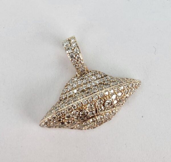 Ice Box 14k Yellow Gold .95ctw Pave Diamond 3D UFO Alien Drop Pendant 7/8'' - Image 5