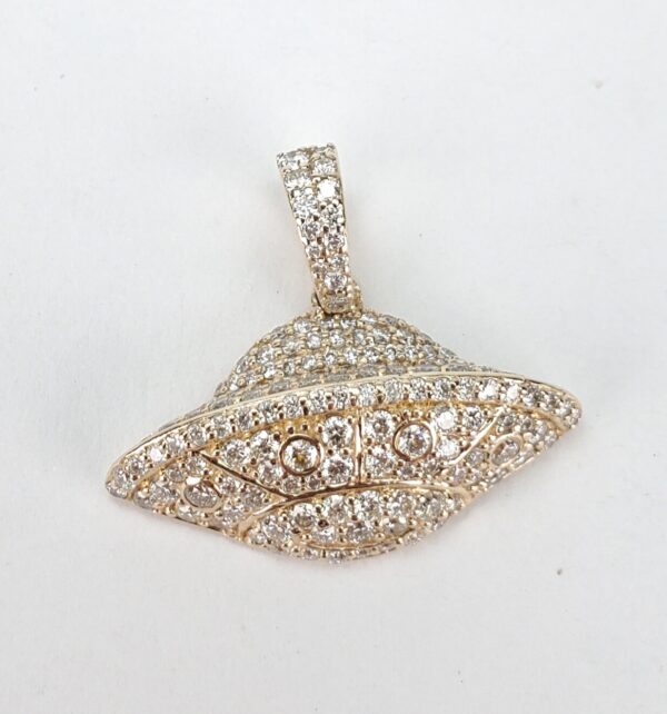 Ice Box 14k Yellow Gold .95ctw Pave Diamond 3D UFO Alien Drop Pendant 7/8'' - Image 6
