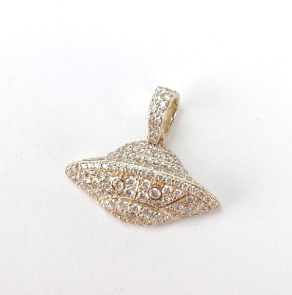 Ice Box 14k Yellow Gold .95ctw Pave Diamond 3D UFO Alien Drop Pendant 7/8'' - Image 7