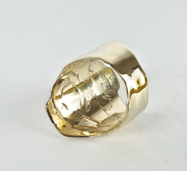 Jim Cotter 14k Yellow Gold Turquoise 28mm Wide Cigar Shield Saddle Band Ring 7'' - Image 11