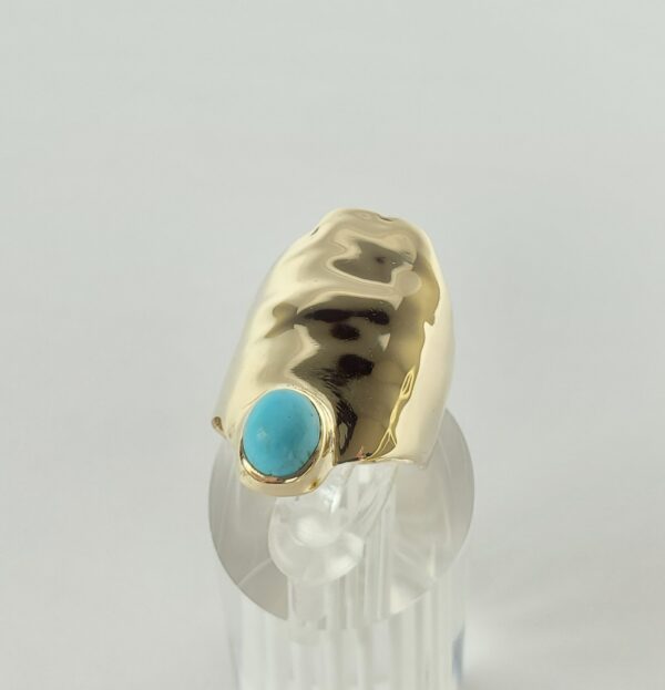 Jim Cotter 14k Yellow Gold Turquoise 28mm Wide Cigar Shield Saddle Band Ring 7'' - Image 4