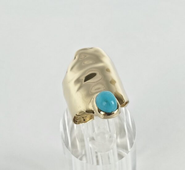 Jim Cotter 14k Yellow Gold Turquoise 28mm Wide Cigar Shield Saddle Band Ring 7'' - Image 5