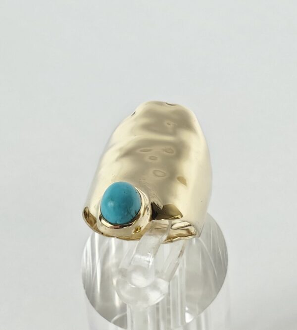 Jim Cotter 14k Yellow Gold Turquoise 28mm Wide Cigar Shield Saddle Band Ring 7'' - Image 6