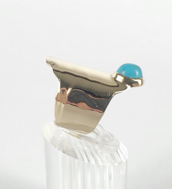 Jim Cotter 14k Yellow Gold Turquoise 28mm Wide Cigar Shield Saddle Band Ring 7'' - Image 7
