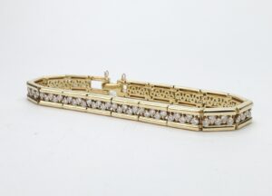 Jose Hess 18k Yellow Gold Diamond Zig-Zag Unique Vintage Tennis Bracelet 7 1/4''